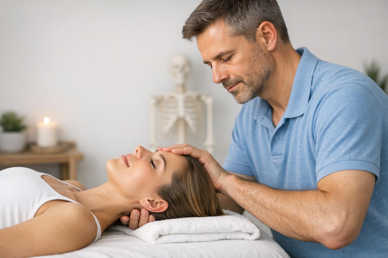 zdjęcie terapeuty wykonującego techniki czaszkowe